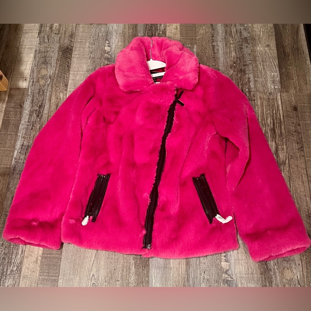 G By Guliana Black Label Faux Fur Moto Jacket Coat Size XXS New without tags